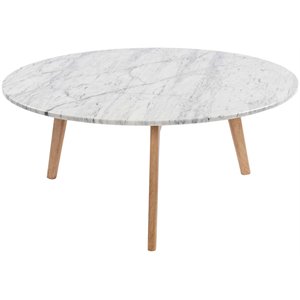 Bianco Collection Stella 31&quot Marble Coffee Table in White and Oak