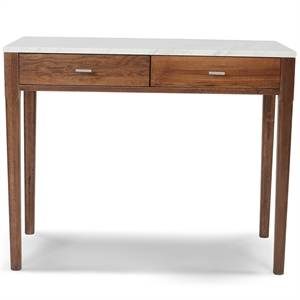 Bianco Collection Meno 36&quot Italian Marble Console Table in White and Walnut