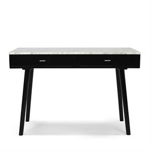 Viola 44&quot Rectangular Italian Carrara White Marble Writing Desk with Black Legs