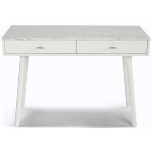 Viola 44&quot Rectangular Italian Carrara White Marble Writing Desk with White Legs