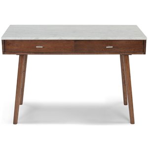 Viola 44&quot Rectangular Italian Carrara White Marble Writing Desk with Walnut Legs