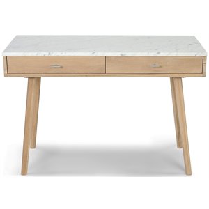 Viola 44&quot Rectangular Italian Carrara White Marble Writing Desk with Oak Legs