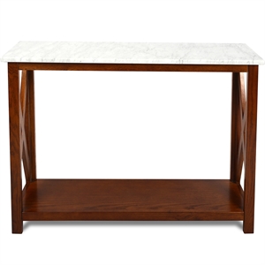 Agatha 39&quot Rectangular Carrara White Marble Console Table with Walnut Wood Legs