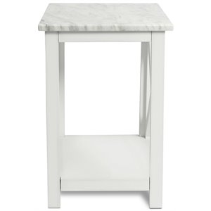 Agatha 15&quot Square Carrara White Marble Side Table with White Solid Wood Legs