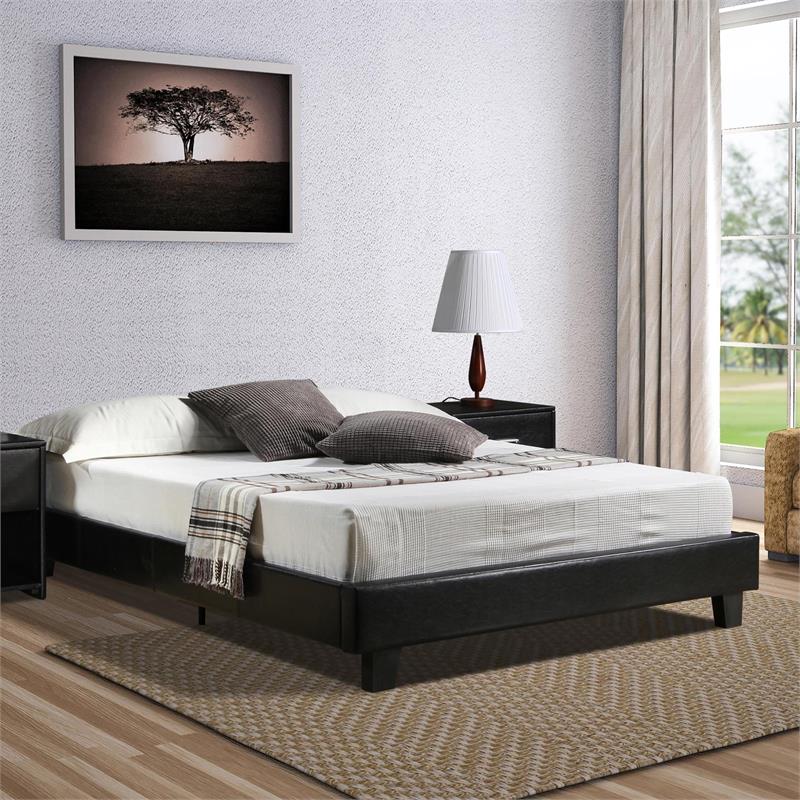 Camden Isle Acton Upholstered Black Faux Leather Queen Platform Bed