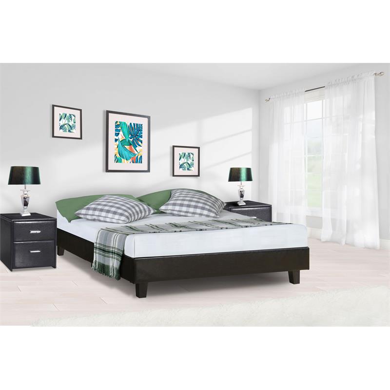 Camden Isle Acton Upholstered Black Faux Leather Queen Platform Bed
