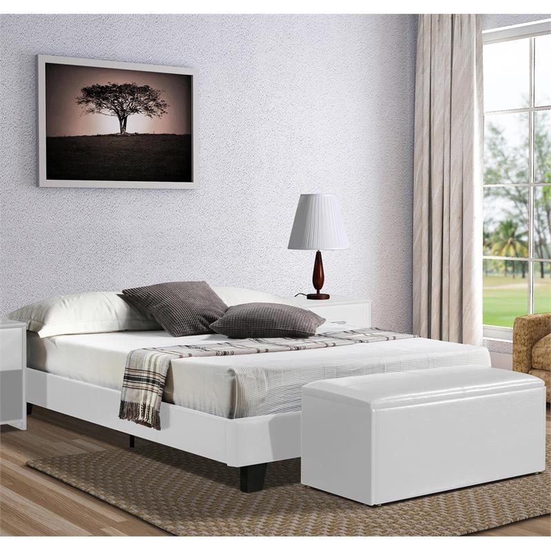 Camden Isle Acton Upholstered White Faux Leather Queen Platform Bed