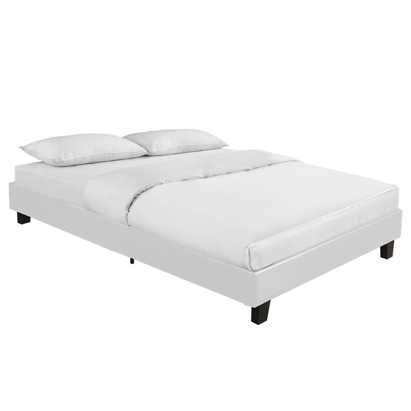 Camden Isle Acton Upholstered White Faux Leather Queen Platform Bed