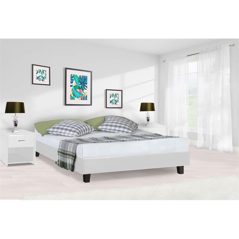 Camden Isle Acton Upholstered White Faux Leather Queen Platform Bed
