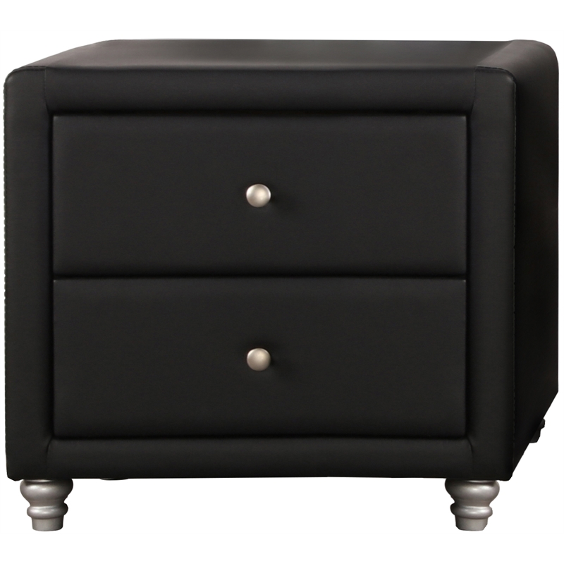 Camden Isle Upholstered 2 Drawer Nightstand in Black Faux Leather