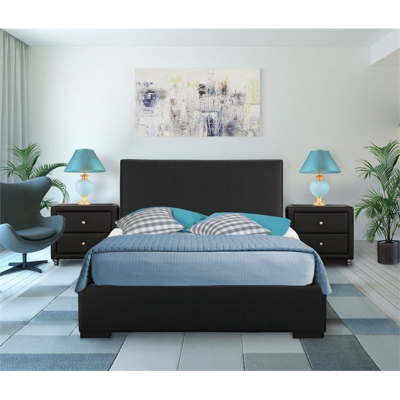 Camden Isle Upholstered 2 Drawer Nightstand in Black Faux Leather
