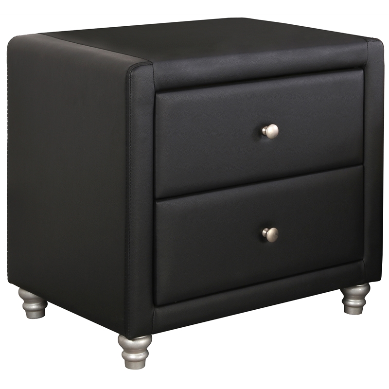 Camden Isle Upholstered 2 Drawer Nightstand in Black Faux Leather