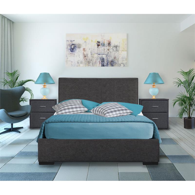 Camden Isle Gray Fabric King Hindes Upholstered Platform Bed