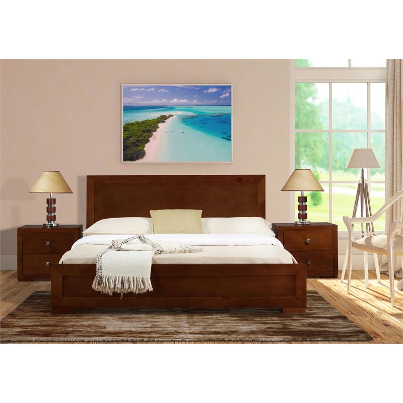 Camden Isle Queen Brown Walnut Finish Trent Wooden Platform Bed with Slat System