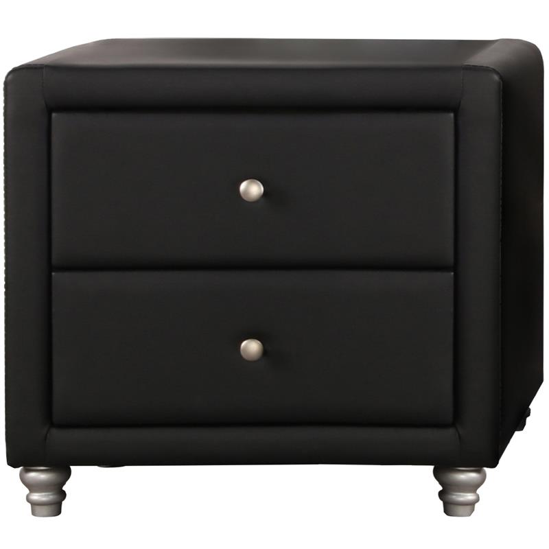 Camden Isle Faux Leather Acton Platform Bed Queen Black and 2 Nightstands