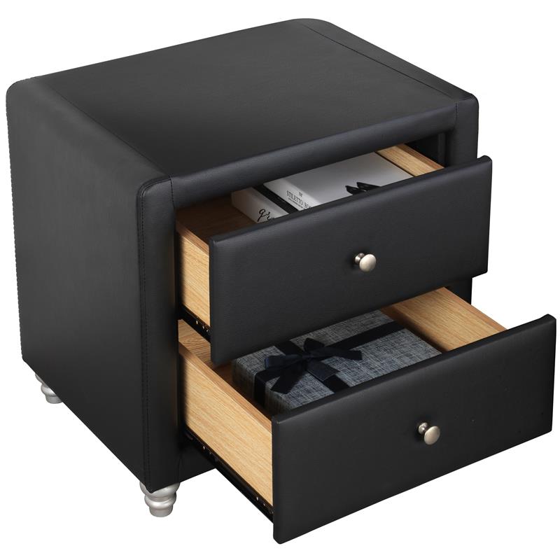 Camden Isle Faux Leather Acton Platform Bed King Black and 2 Nightstands