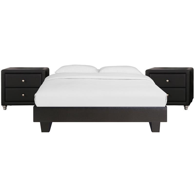 Camden Isle Faux Leather Acton Platform Bed King Black and 2 Nightstands