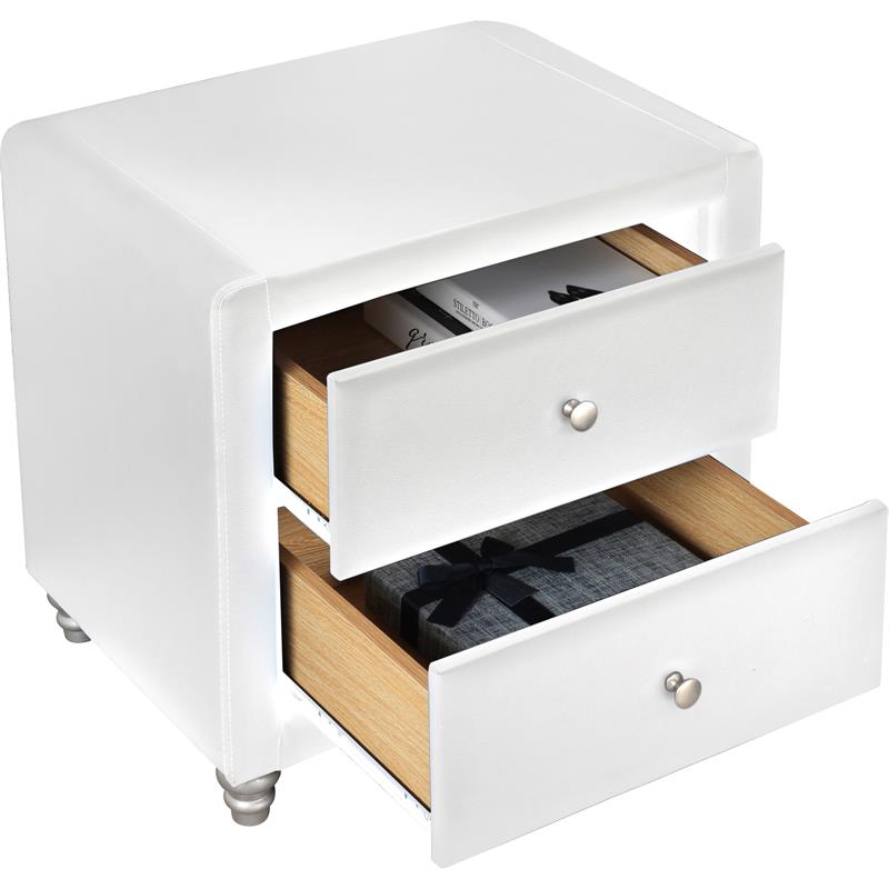 Camden Isle Carlton Bed in Queen White Faux Leather with 2 Nightstands