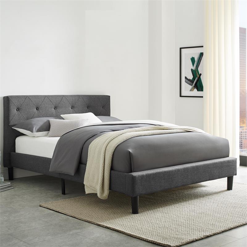 Camden Isle Upholstered Monticello Bed in Queen Gray Fabric
