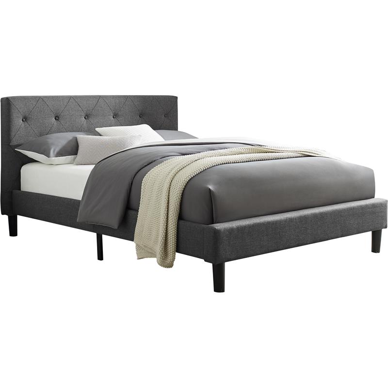 Camden Isle Upholstered Monticello Bed in Queen Gray Fabric with 2 Nightstands
