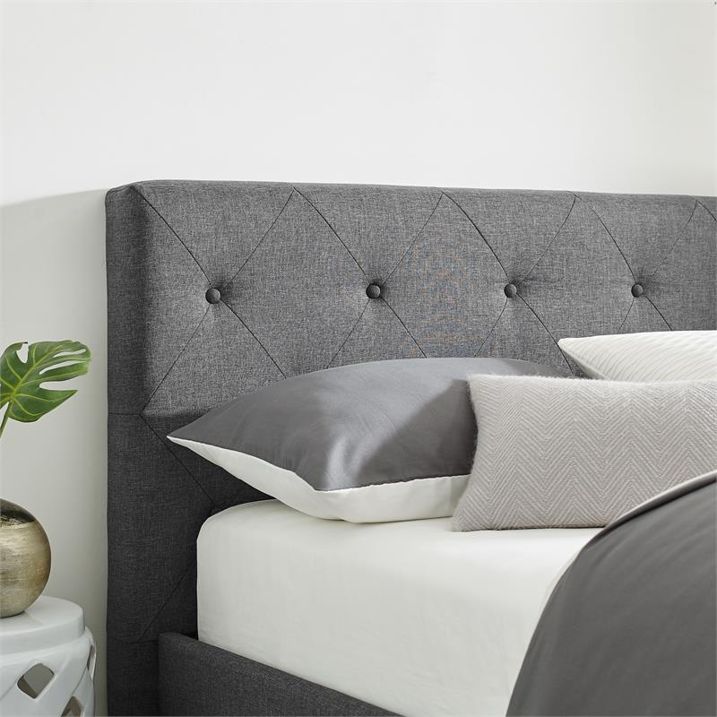 Camden Isle Upholstered Monticello Bed in Queen Gray Fabric with 2 Nightstands