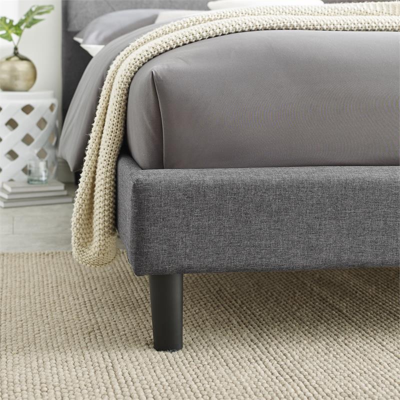 Camden Isle Upholstered Monticello Bed in Queen Gray Fabric with 2 Nightstands