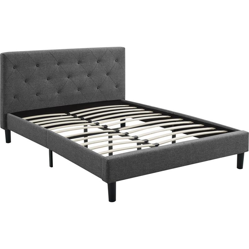 Camden Isle Upholstered Monticello Bed in Queen Gray Fabric with 2 Nightstands