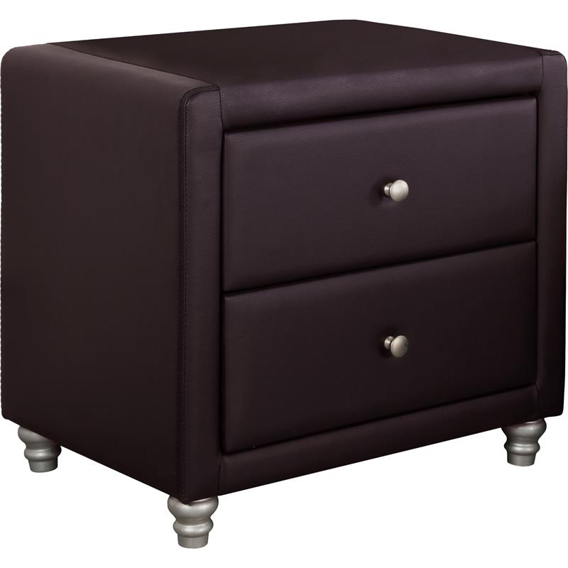 Camden Isle Upholstered Faux Leather 2 Drawer Nightstand in Brown