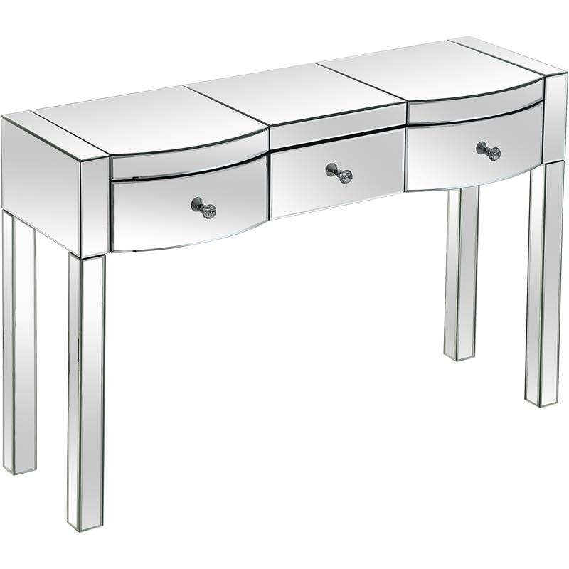 Monroe Clear Mirrored Glass Console Table with 3 Drawers