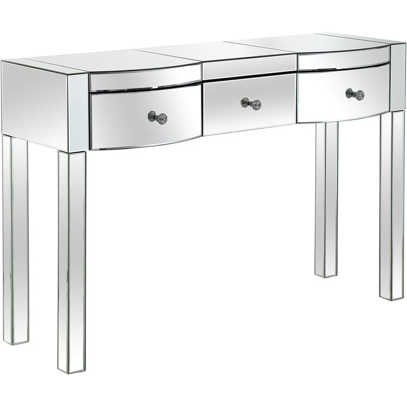Monroe Clear Mirrored Glass Console Table with 3 Drawers