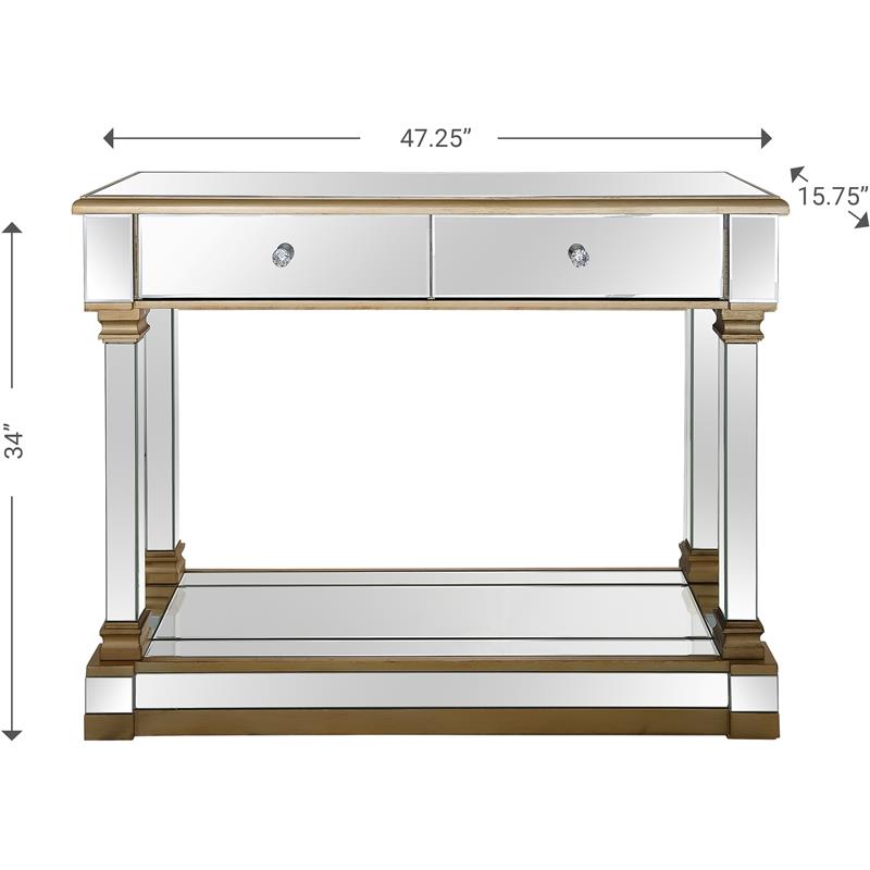Declan Mirrored Glass Console Table with Gold Accents