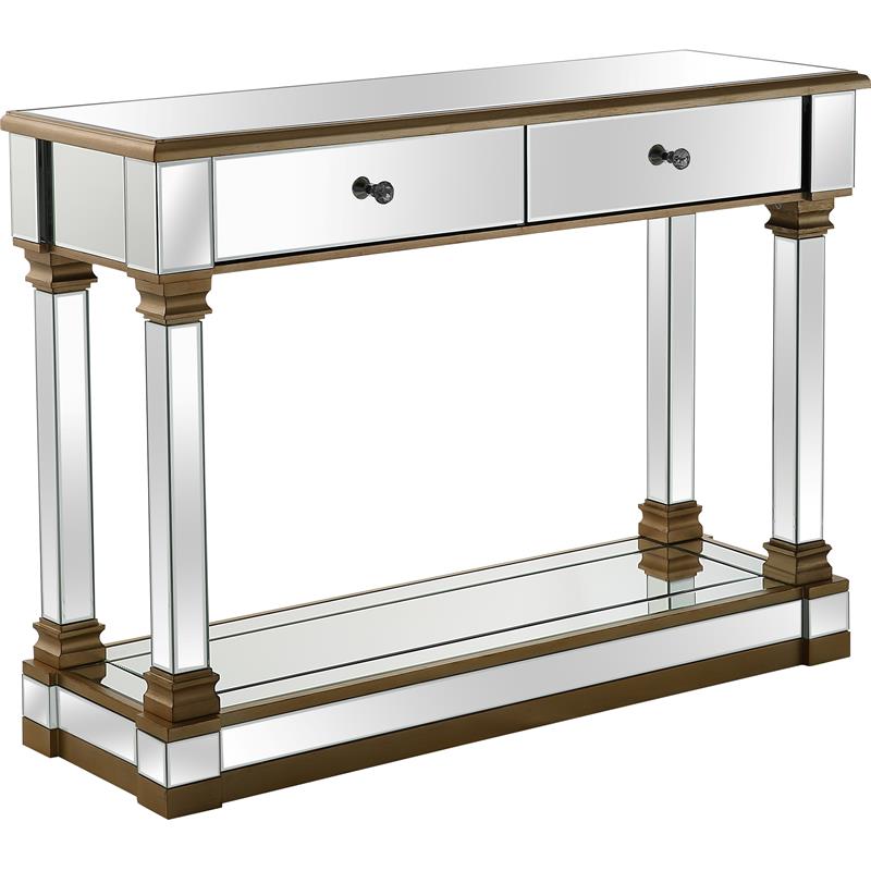 Declan Mirrored Glass Console Table with Gold Accents