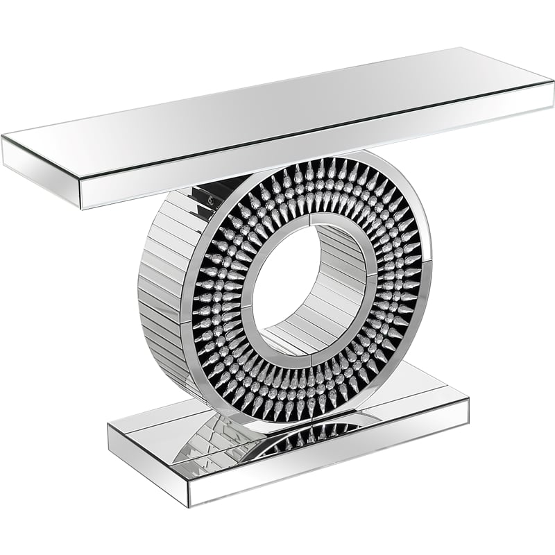 Helios Mirrored Glass Console Table With Inlaid Circular Pedestal