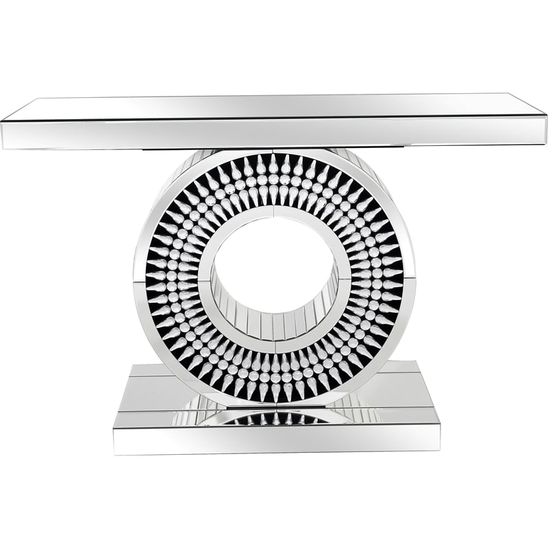Helios Mirrored Glass Console Table With Inlaid Circular Pedestal
