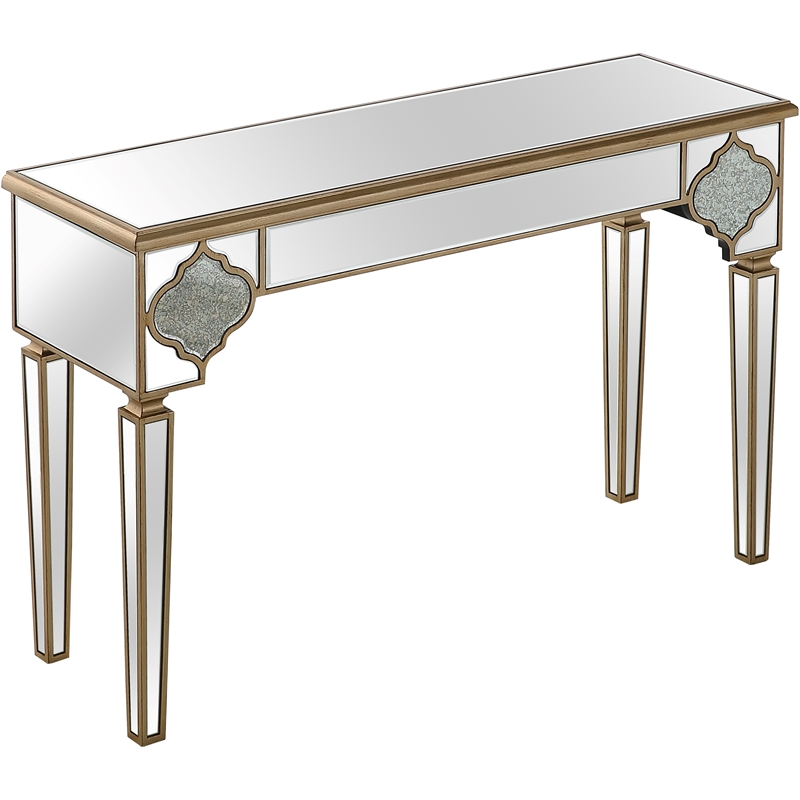 Zahra Mirrored Glass Console Table with Gold Accents