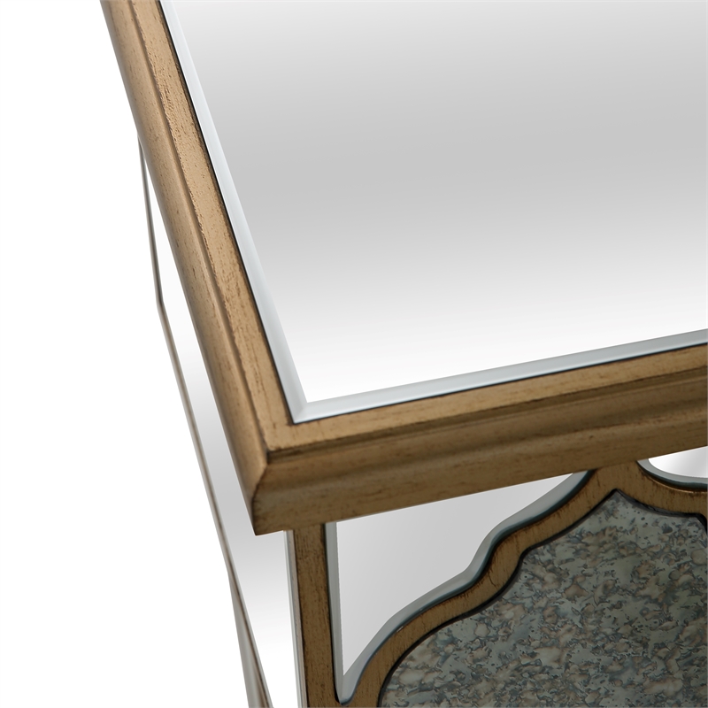Zahra Mirrored Glass Console Table with Gold Accents