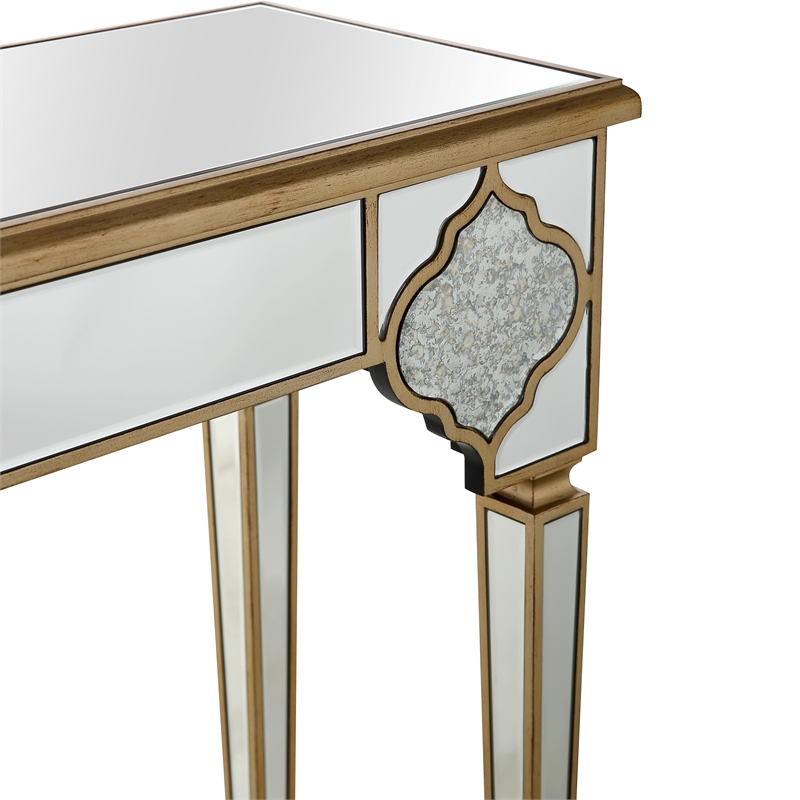 Zahra Mirrored Glass Console Table with Gold Accents