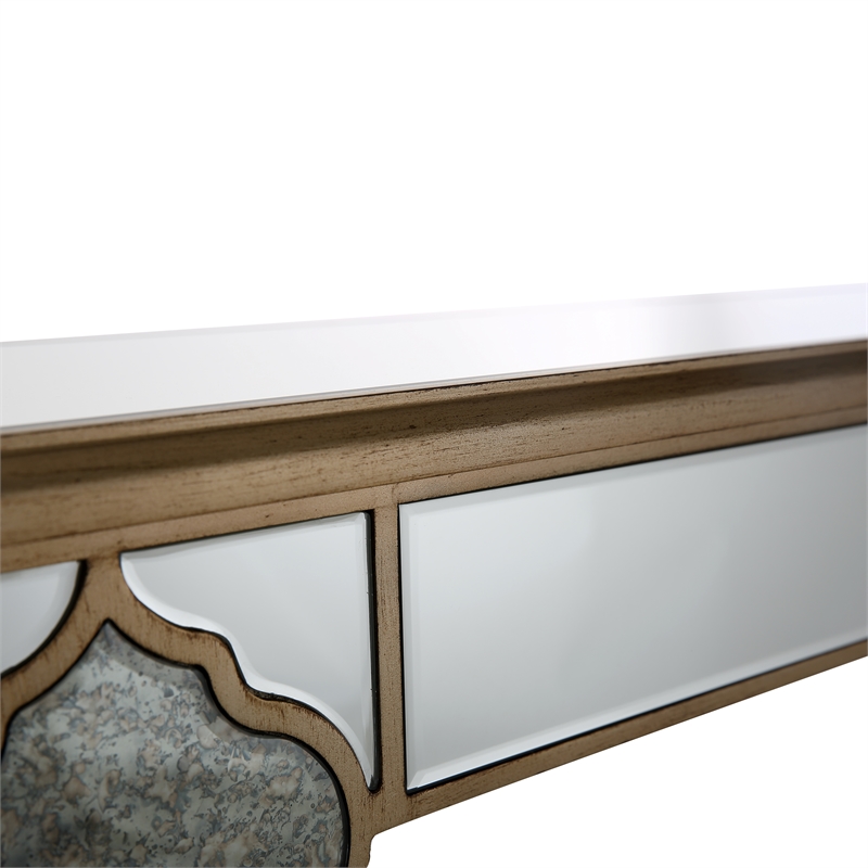 Zahra Mirrored Glass Console Table with Gold Accents