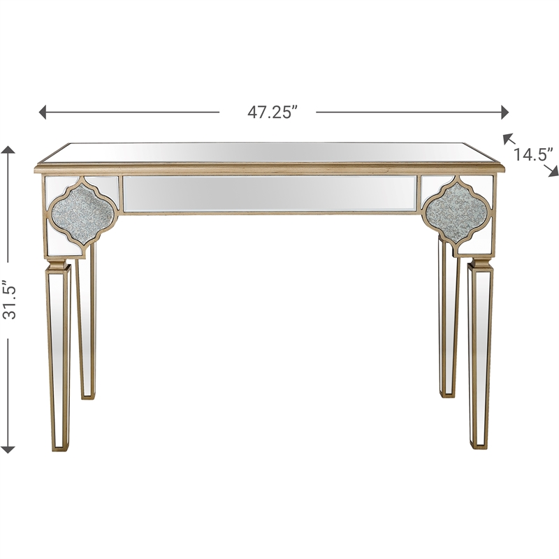 Zahra Mirrored Glass Console Table with Gold Accents