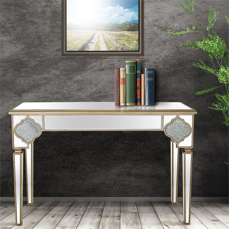 Zahra Mirrored Glass Console Table with Gold Accents