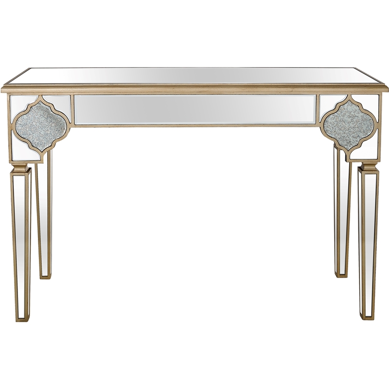 Zahra Mirrored Glass Console Table with Gold Accents