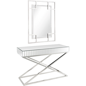 Camden Isle Kinney Wall Mirror and Console Table in Silver Stainless Steel Frame