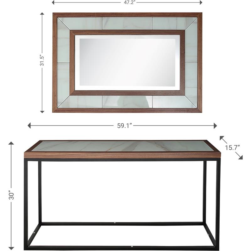 Camden Isle Riley Wall Mirror and Console Table with Wood in Brown Finish