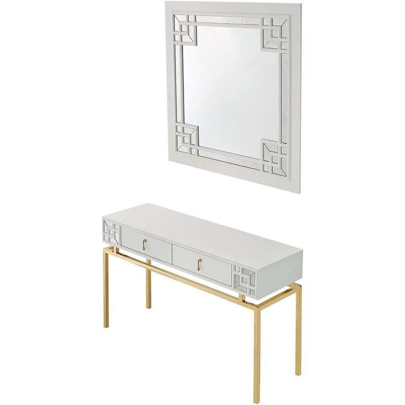 Camden Isle Dynasty Wall Mirror and Console Table with Glass in White Finish