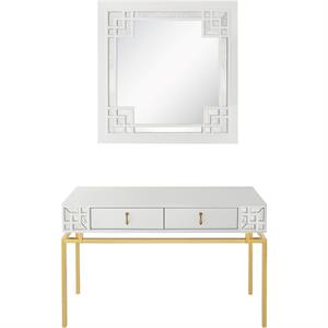 Camden Isle Dynasty Wall Mirror and Console Table with Glass in White Finish