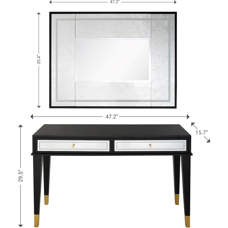Camden Isle Makalu Wall Mirror and Console Table with Wood in Black Finish