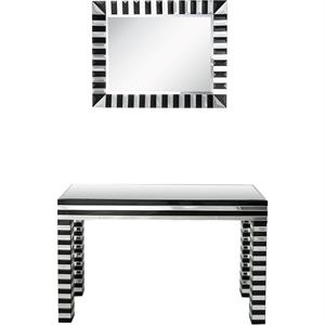 Camden Isle Waves Wall Mirror and Console Table with Glass in Black Finish