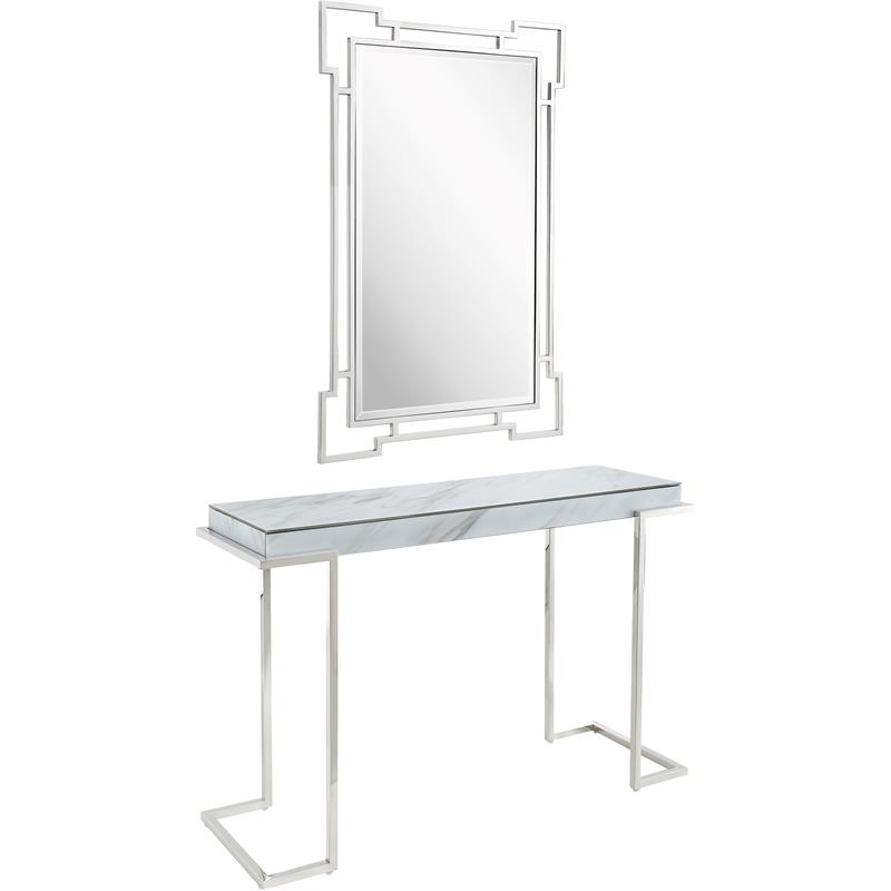 Camden Isle Aldon Mirror and Console Table with Stainless Steel in Silver Finish