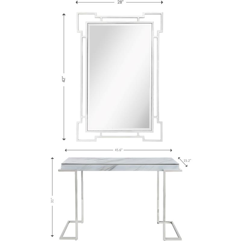 Camden Isle Aldon Mirror and Console Table with Stainless Steel in Silver Finish