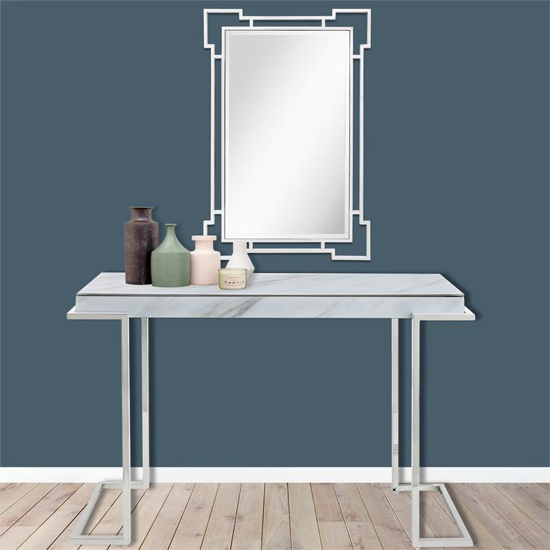 Camden Isle Aldon Mirror and Console Table with Stainless Steel in Silver Finish